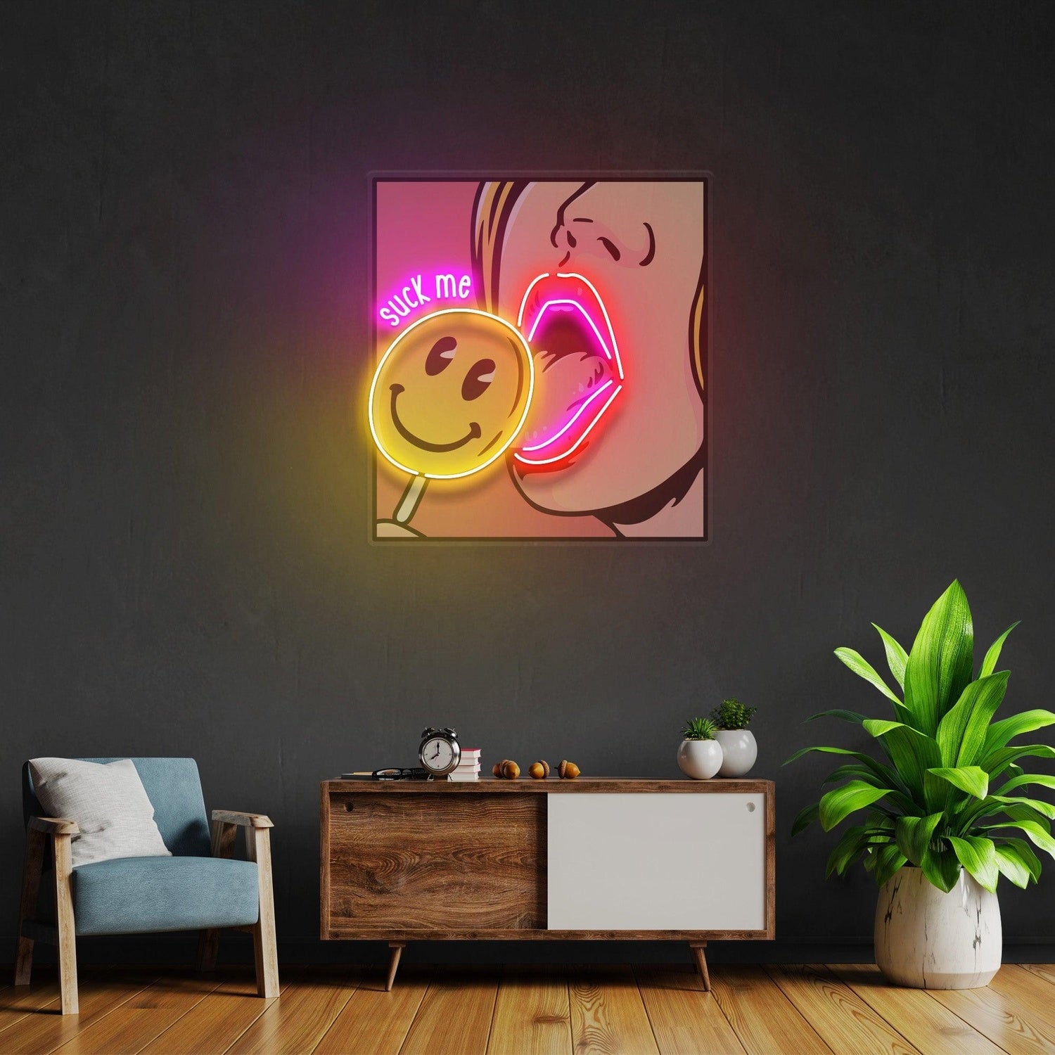 Suck Me Licking Lollipop Yellow Purple Uv Printed Led Neon Sign For Indoor Decor | Shineneon