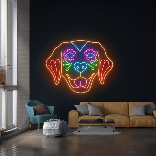 Sugar Dachshund Skull Head Neon Light, Mexican Dog Skull Led Sign