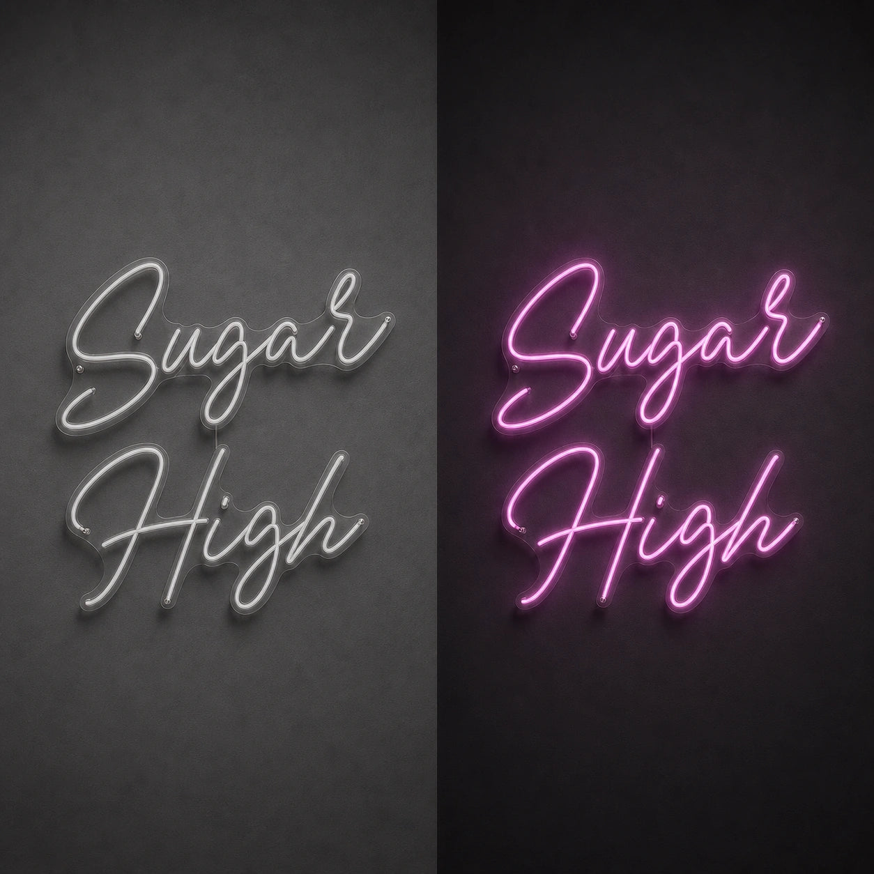 Sugar Rush LED Neon Sign Garage Man Cave Neon Sign day and night comparison