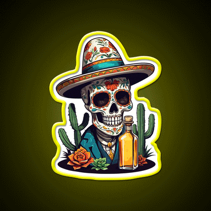 Sugar Skull Iconic Mexico Drink Celebration Party Drink Tequila Led Neon Sign Rgb Color - Custom LED neon sign front view