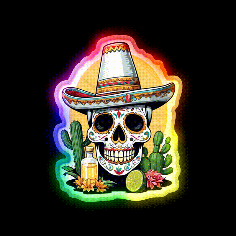 Sugar Skull Mexico Tequila Cinco De Mayo Party Drink Tequila Led Neon Sign Rgb Color - LED neon sign close-up detail