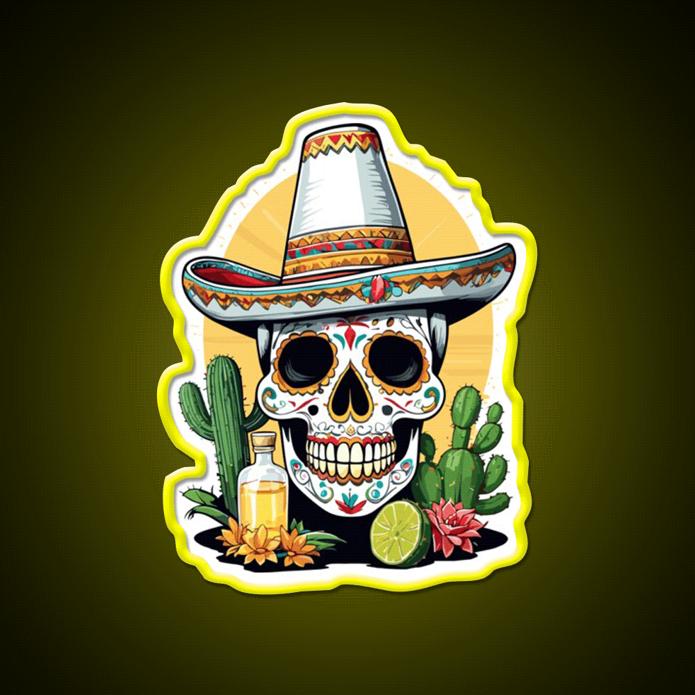 Sugar Skull Mexico Tequila Cinco De Mayo Party Drink Tequila Led Neon Sign Rgb Color - Custom LED neon sign front view