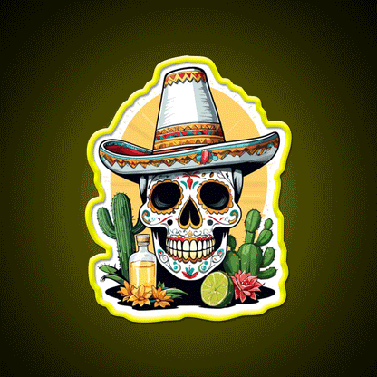 Sugar Skull Mexico Tequila Cinco De Mayo Party Drink Tequila Led Neon Sign Rgb Color - Custom LED neon sign front view