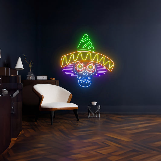 Sugar Skull Sombrero Hat Neon Light Mexican Skull Wall Room Decor