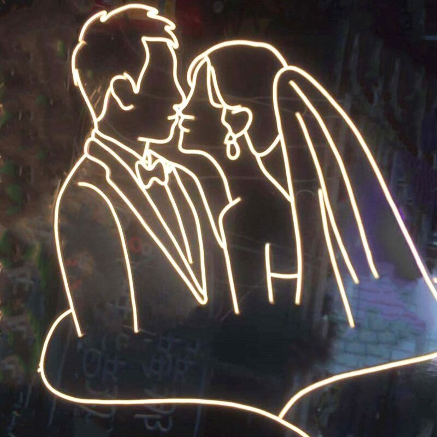 Suit And Veil Bride And Groom Kiss Neon Sign | Shineneon