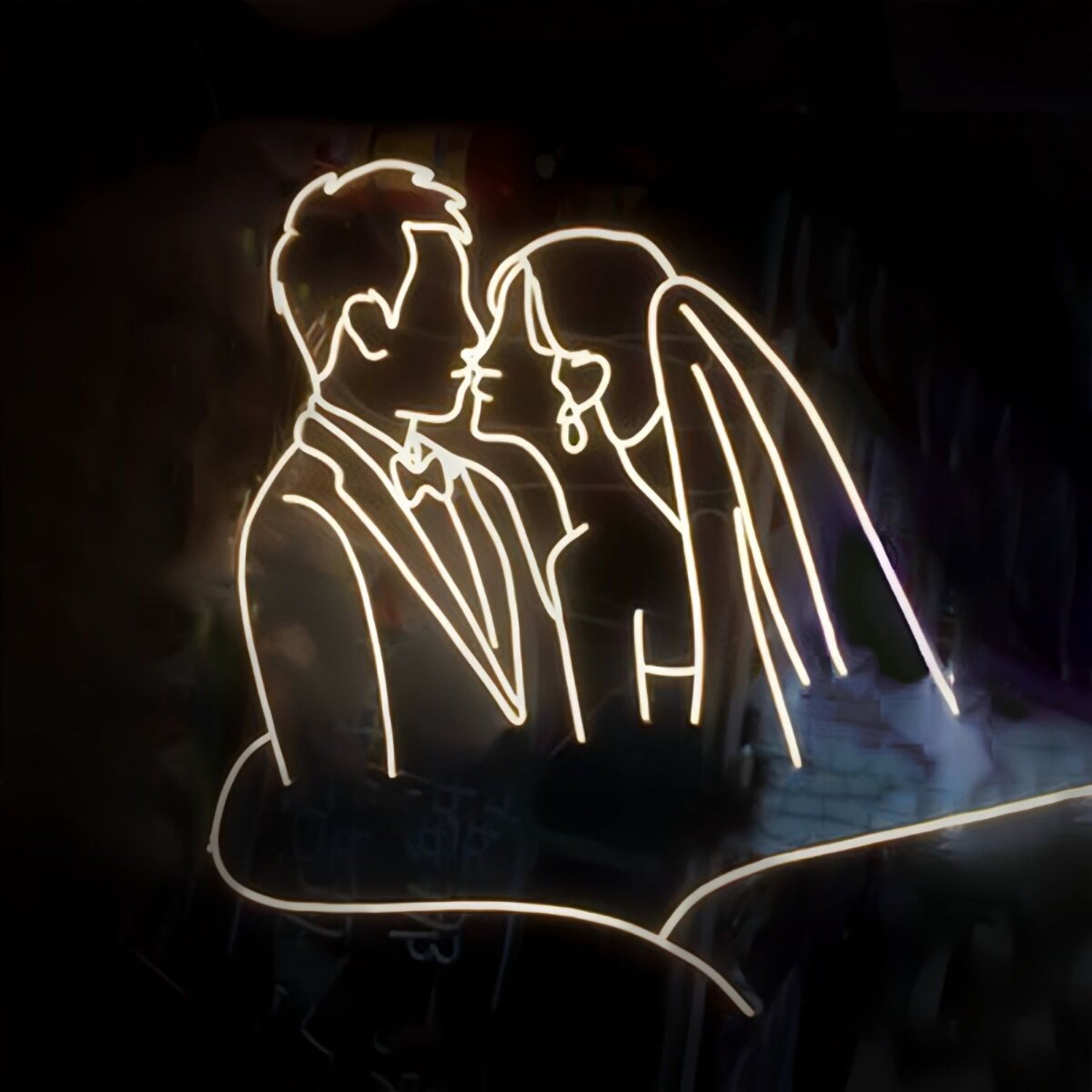 Suit And Veil Bride And Groom Kiss Neon Sign | Shineneon