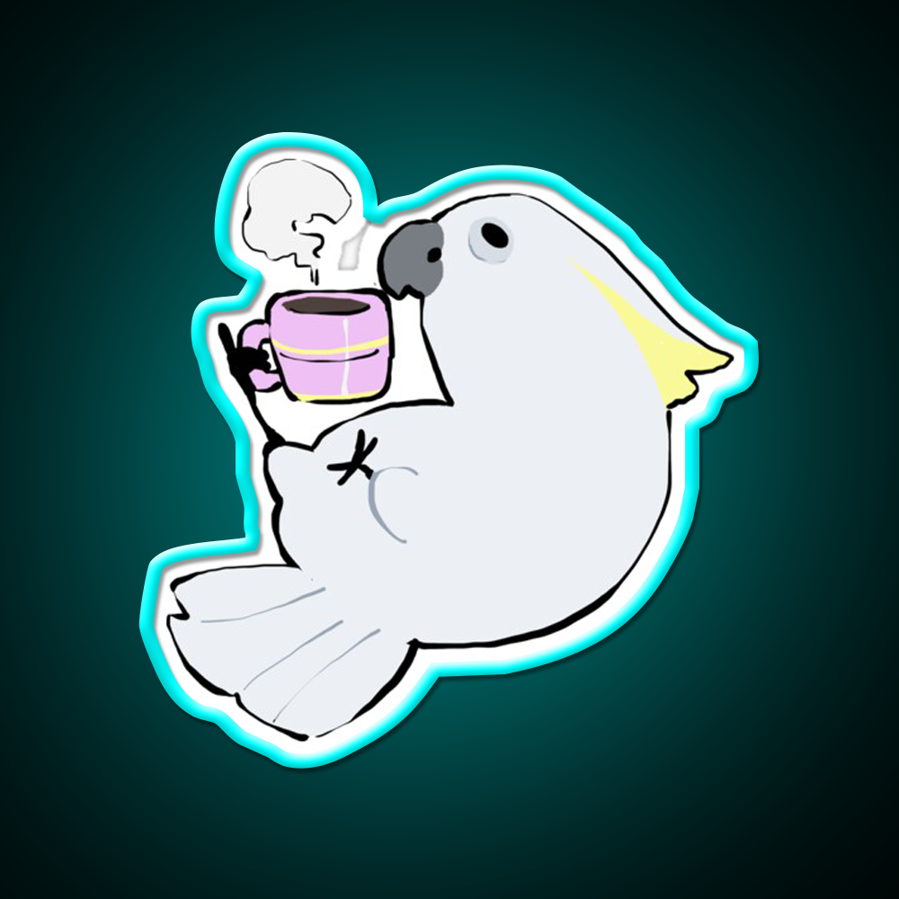 Sulphur Crested Cockatoo Drinking Coffee Led Neon Sign Espresso Bar Art Rgb Color