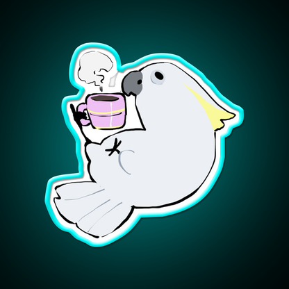 Sulphur Crested Cockatoo Drinking Coffee Led Neon Sign Espresso Bar Art Rgb Color