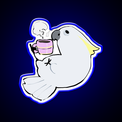Sulphur Crested Cockatoo Drinking Coffee Led Neon Sign Espresso Bar Art Rgb Color