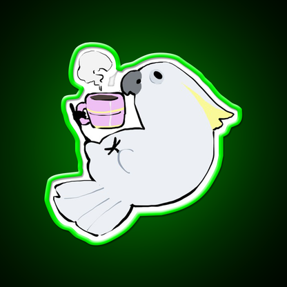 Sulphur Crested Cockatoo Drinking Coffee Led Neon Sign Espresso Bar Art Rgb Color