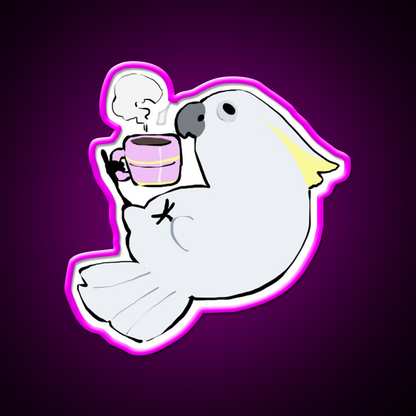 Sulphur Crested Cockatoo Drinking Coffee Led Neon Sign Espresso Bar Art Rgb Color