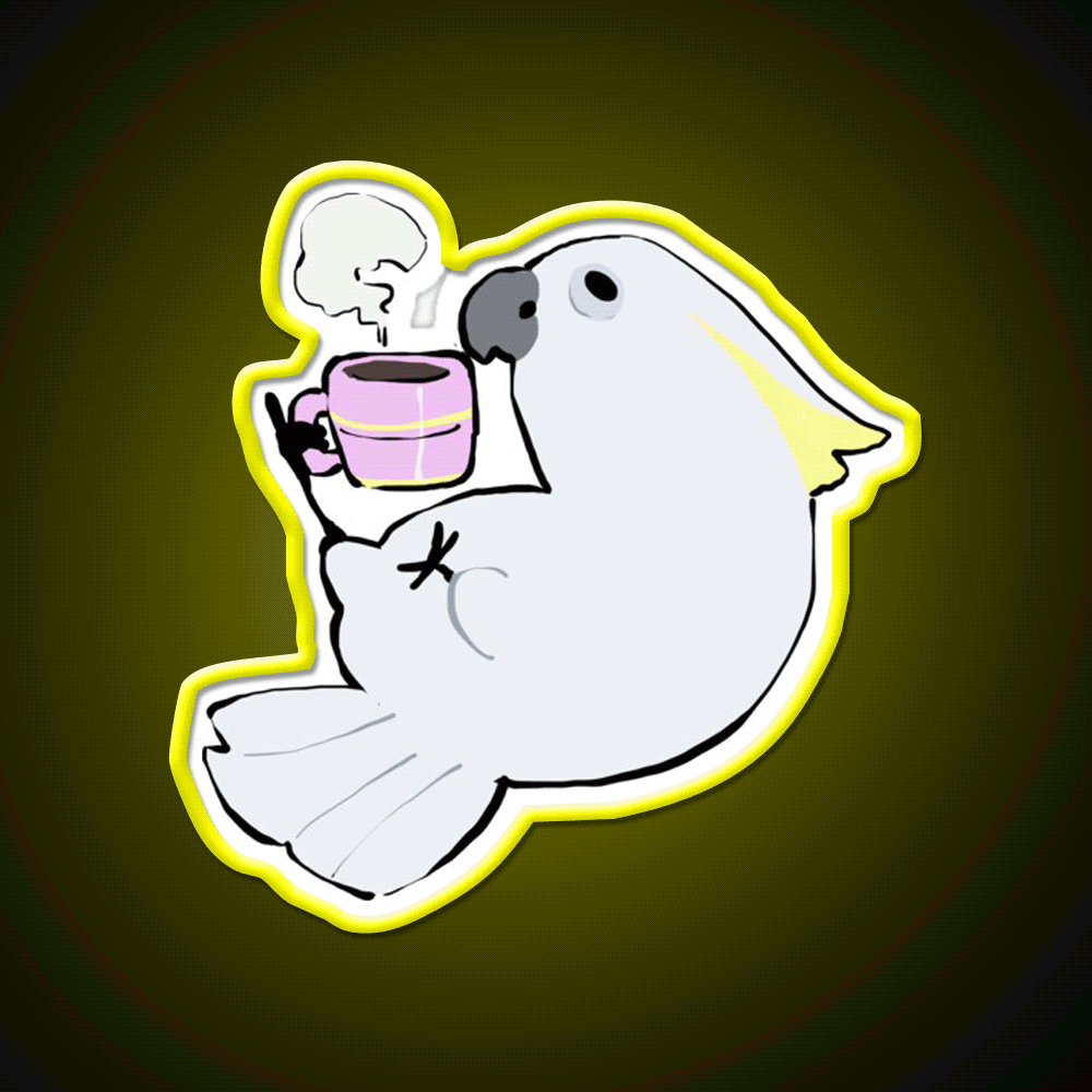 Sulphur Crested Cockatoo Drinking Coffee Led Neon Sign Espresso Bar Art Rgb Color