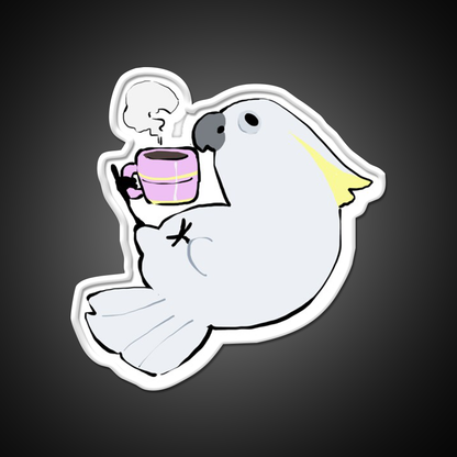 Sulphur Crested Cockatoo Drinking Coffee Led Neon Sign Espresso Bar Art Rgb Color