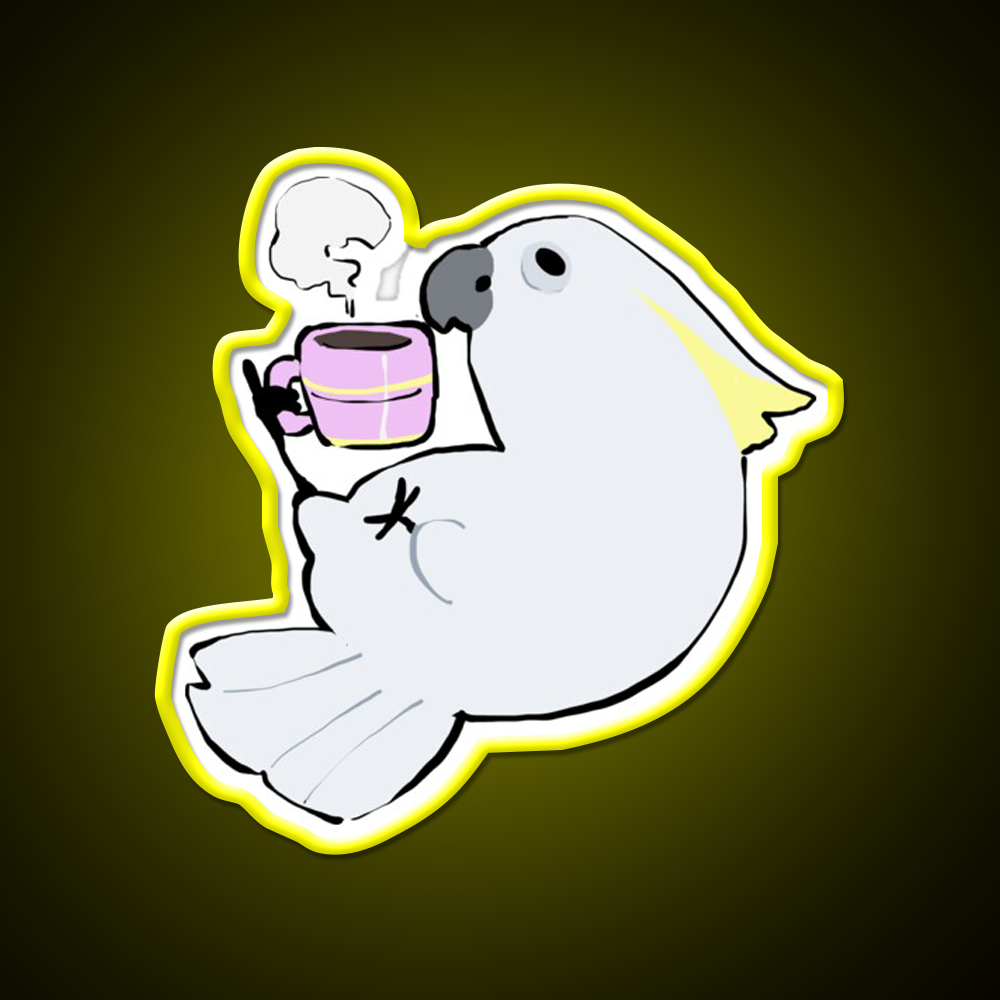 Sulphur Crested Cockatoo Drinking Coffee Led Neon Sign Espresso Bar Art Rgb Color