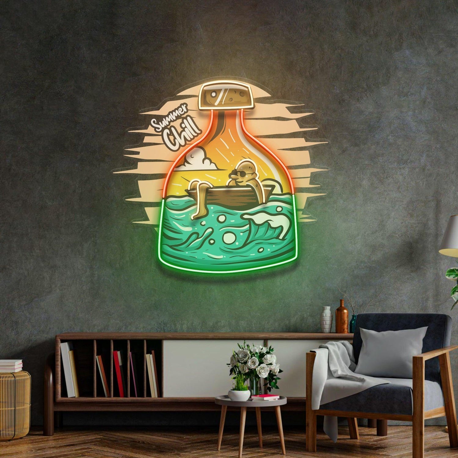 Summer Chill Orange Green Bottle Uv Printed Led Neon Sign Home Decor | Shineneon