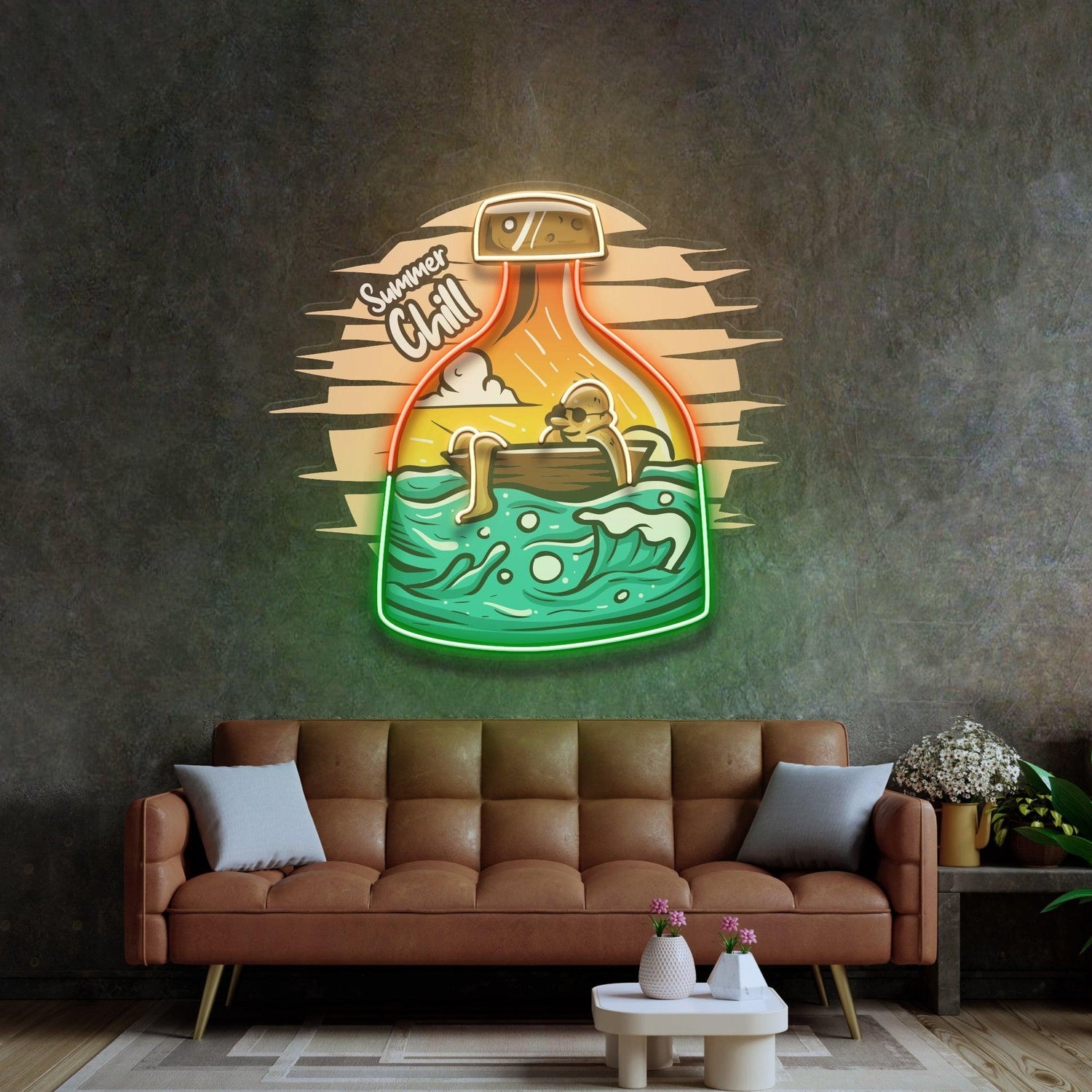 Summer Chill Orange Green Bottle Uv Printed Led Neon Sign Home Decor | Shineneon