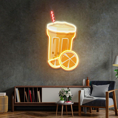 Summer Drink Orange White Red-Stripe Straw Uv Printed Led Neon Sign For Bar Decor | Shineneon
