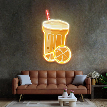 Summer Drink Orange White Red-Stripe Straw Uv Printed Led Neon Sign For Bar Decor | Shineneon
