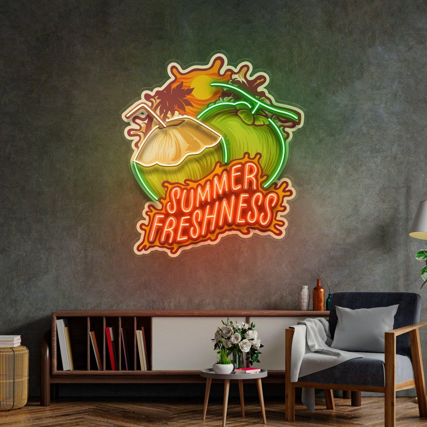 Summer Freshness Coconut Tropical Glow Uv Printed Led Neon Sign For Home Cafe Decor | Shineneon