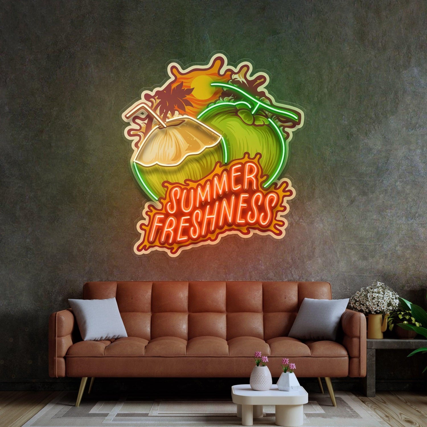 Summer Freshness Coconut Tropical Glow Uv Printed Led Neon Sign For Home Cafe Decor | Shineneon