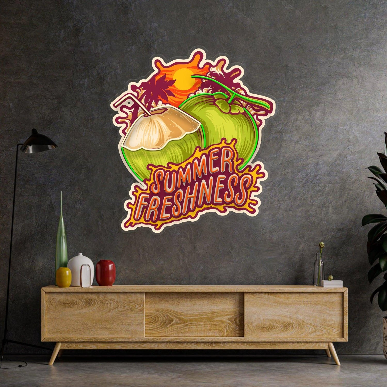 Summer Freshness Coconut Tropical Glow Uv Printed Led Neon Sign For Home Cafe Decor | Shineneon