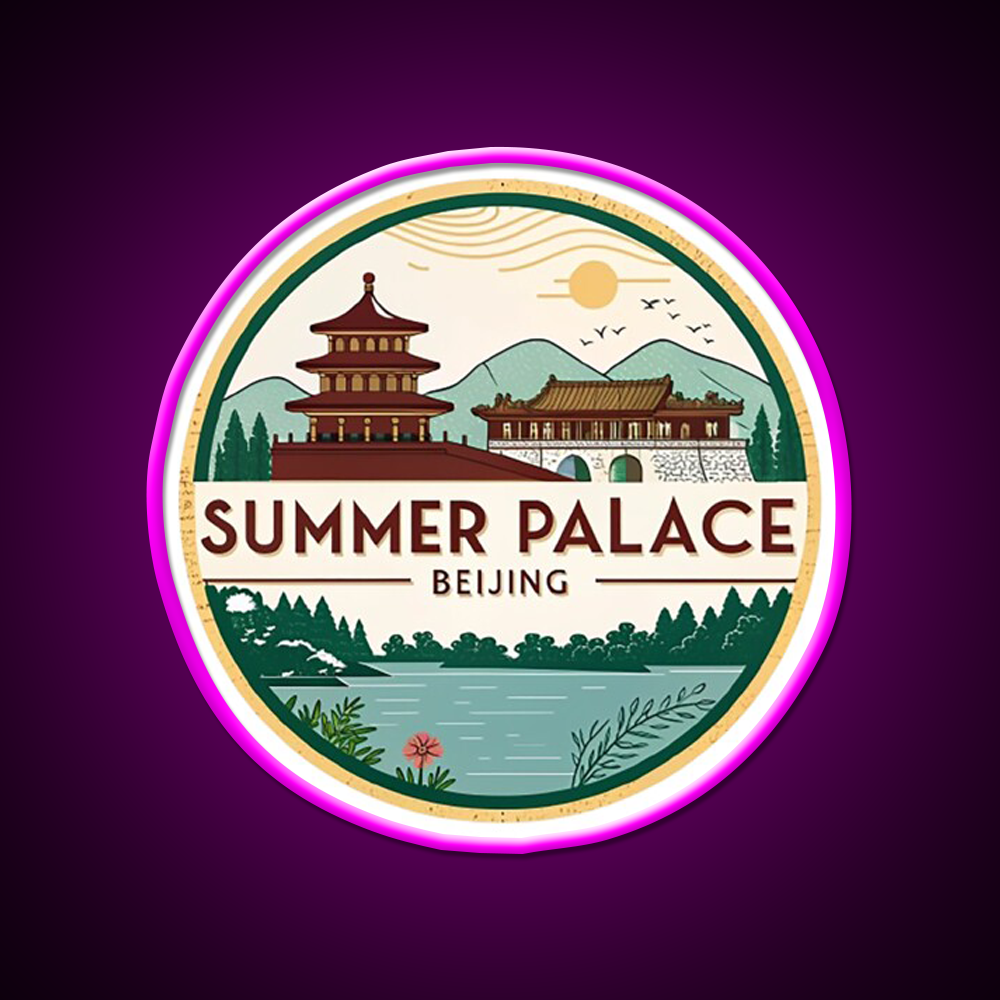 Summer Palace Beijing Asian Cultural Led Neon Sign Rgb Color - Neon sign mounted on wall in room