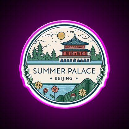 Summer Palace Beijing Asian Cultural Led Neon Sign Wall Art Rgb Color - Neon sign mounted on wall in room