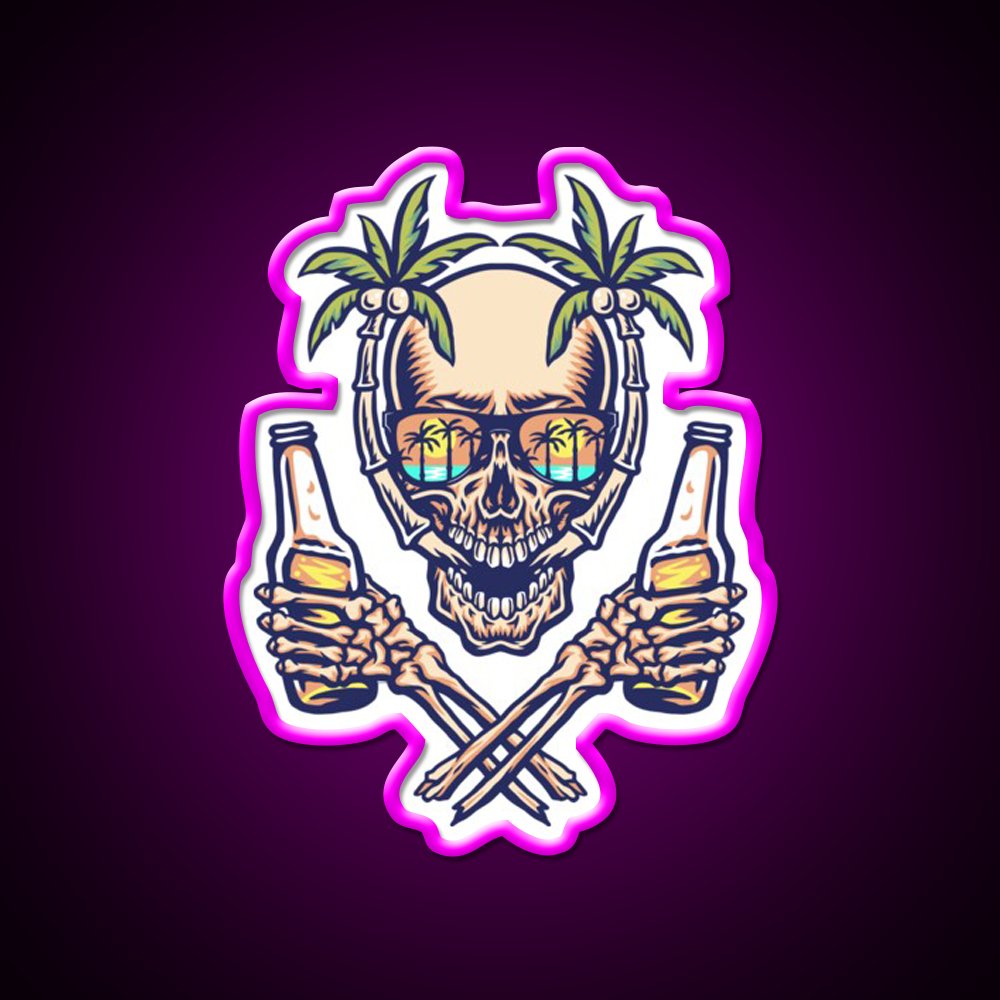 Summer Skull Beer Bar Decor Led Neon Sign Rgb Color - Neon sign mounted on wall in room