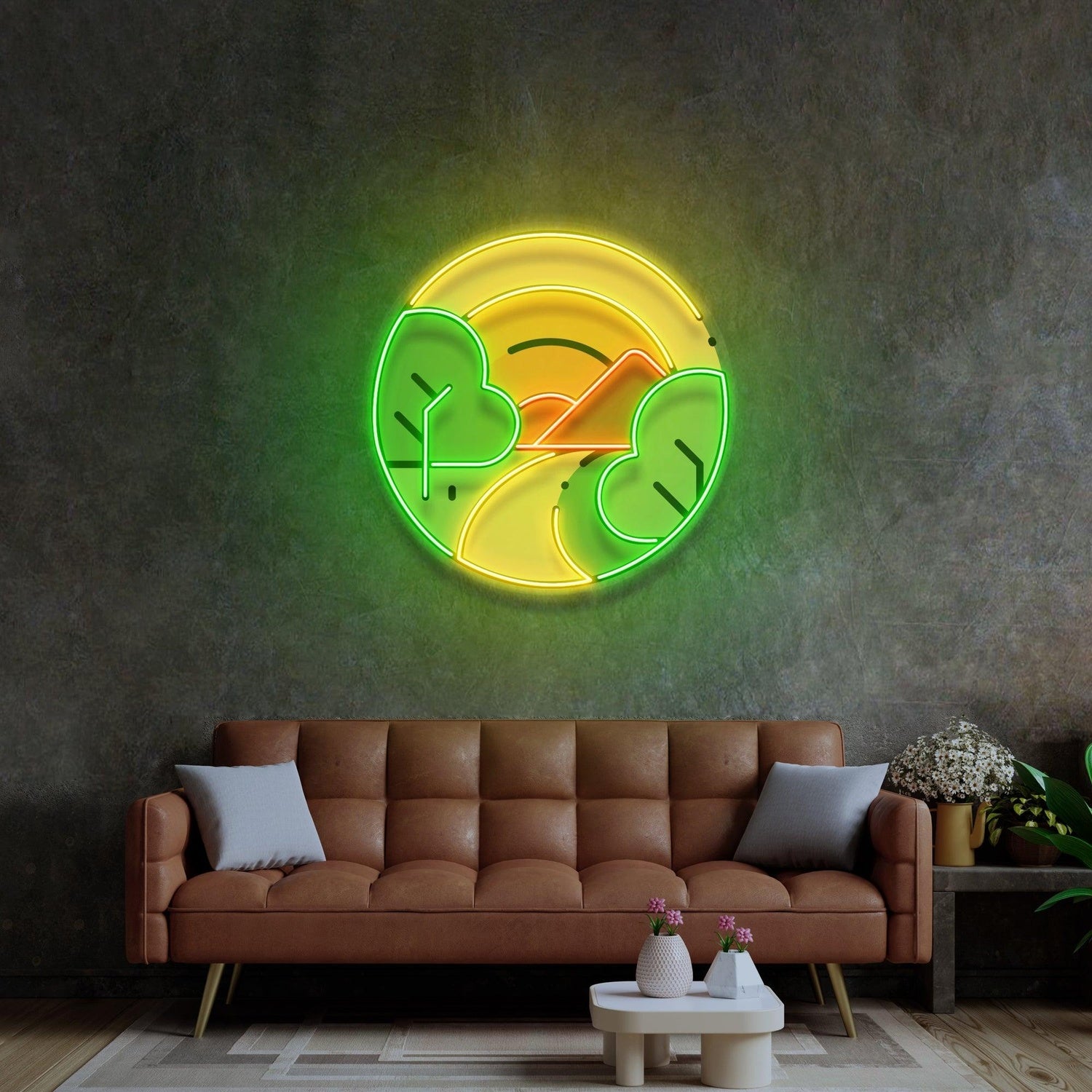 Sun Dawn Mountain Uv Printed Led Neon Sign For Living Room | Shineneon