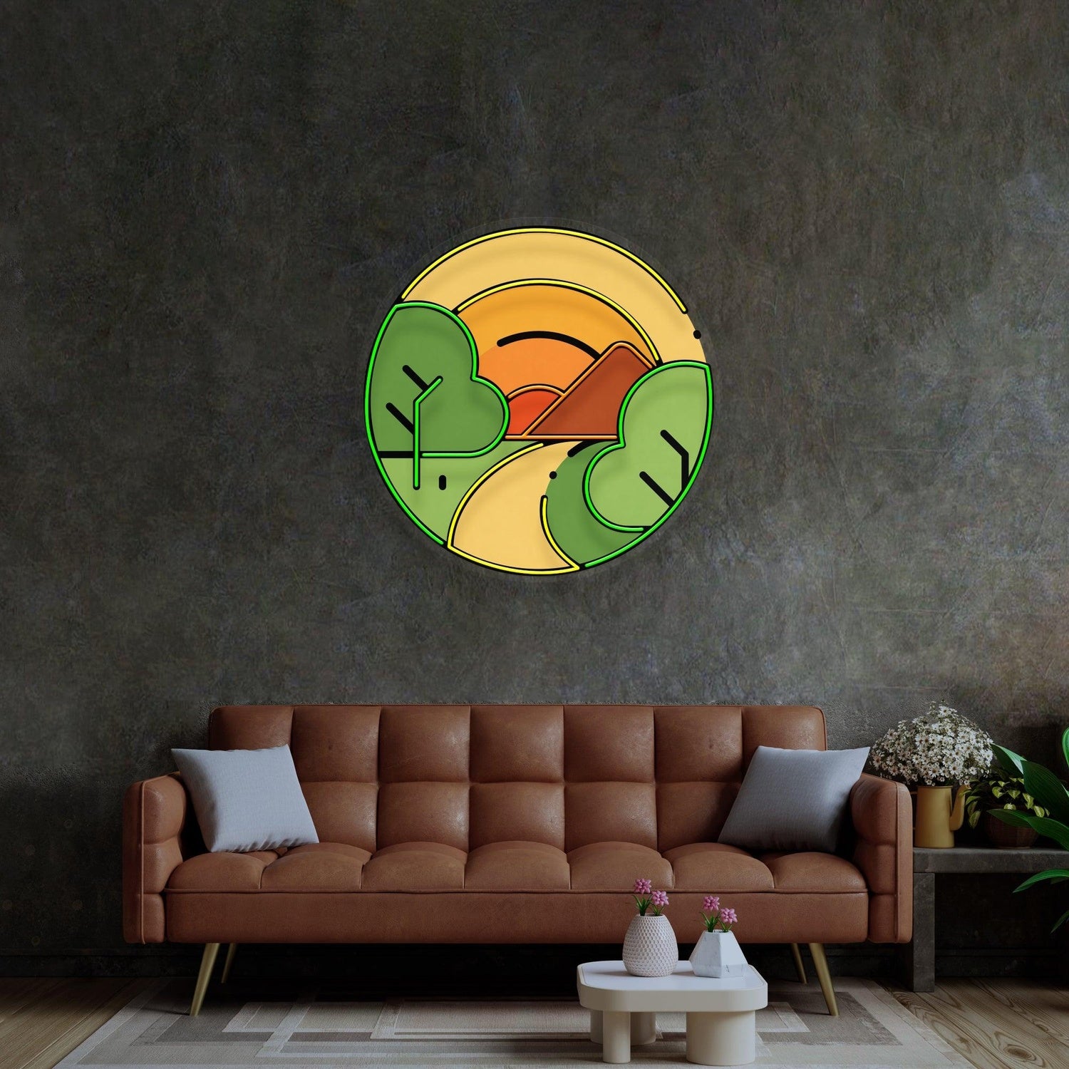 Sun Dawn Mountain Uv Printed Led Neon Sign For Living Room | Shineneon