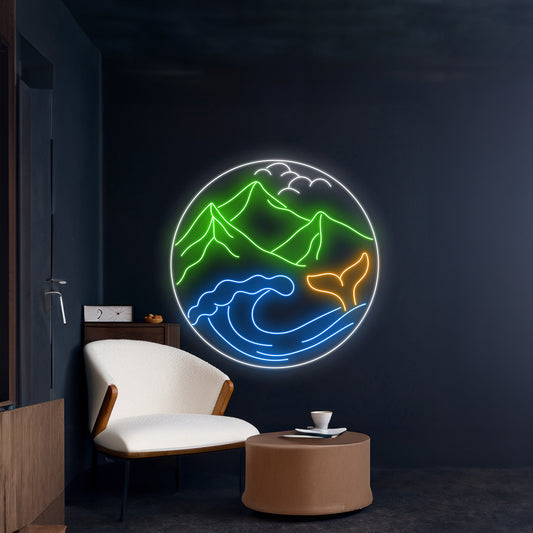 Sun Ocean Waves Mermaid Neon Sign