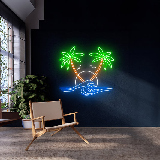 Sun Ocean Waves Palm Tree Neon Sign Beach Led Sign