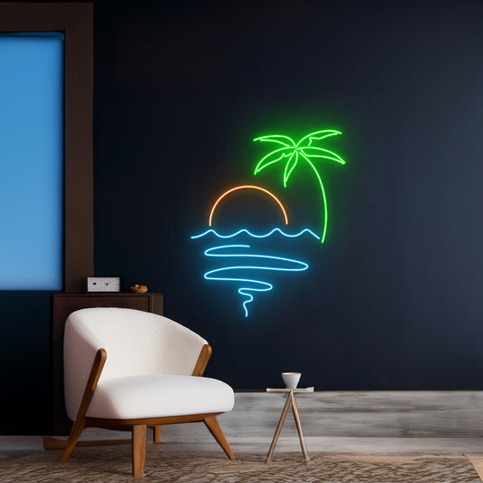 Sun Ocean Waves Palm Tree Neon Sign Tropical Sea Island Led Sign