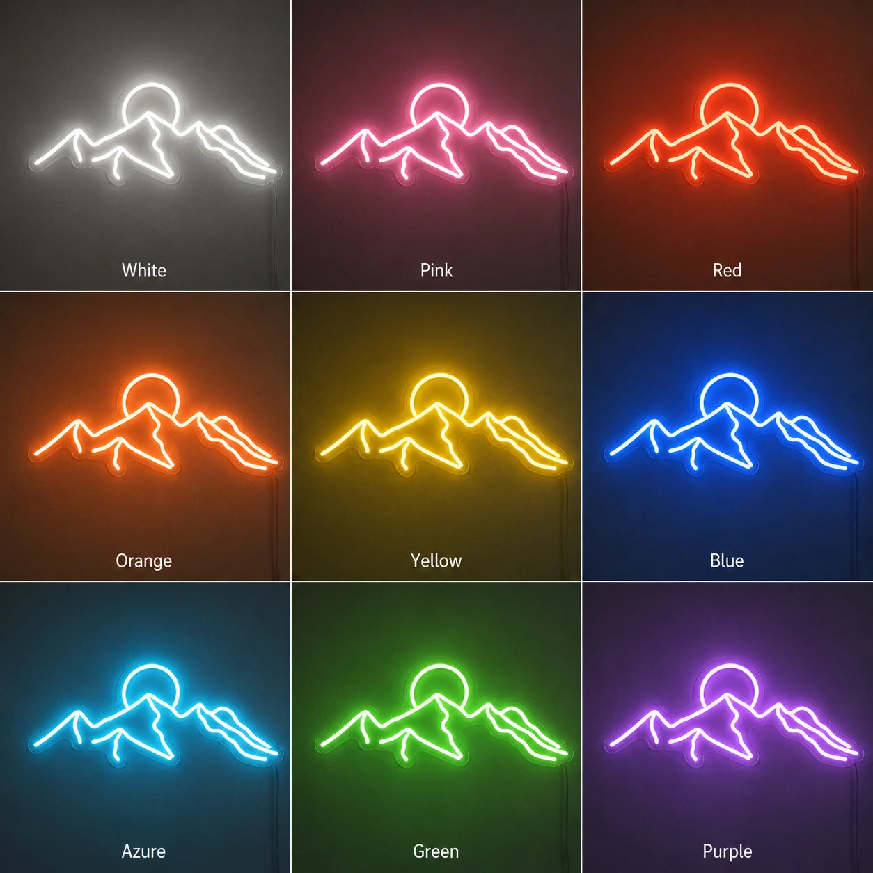 Sun Peak Mountain Neon Sign LED Neon Sign color grid