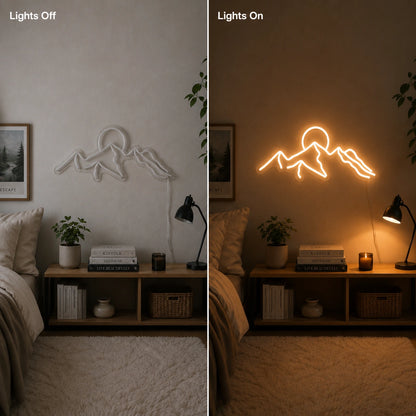 Sun Peak Mountain Neon Sign LED Neon Sign day and night comparison