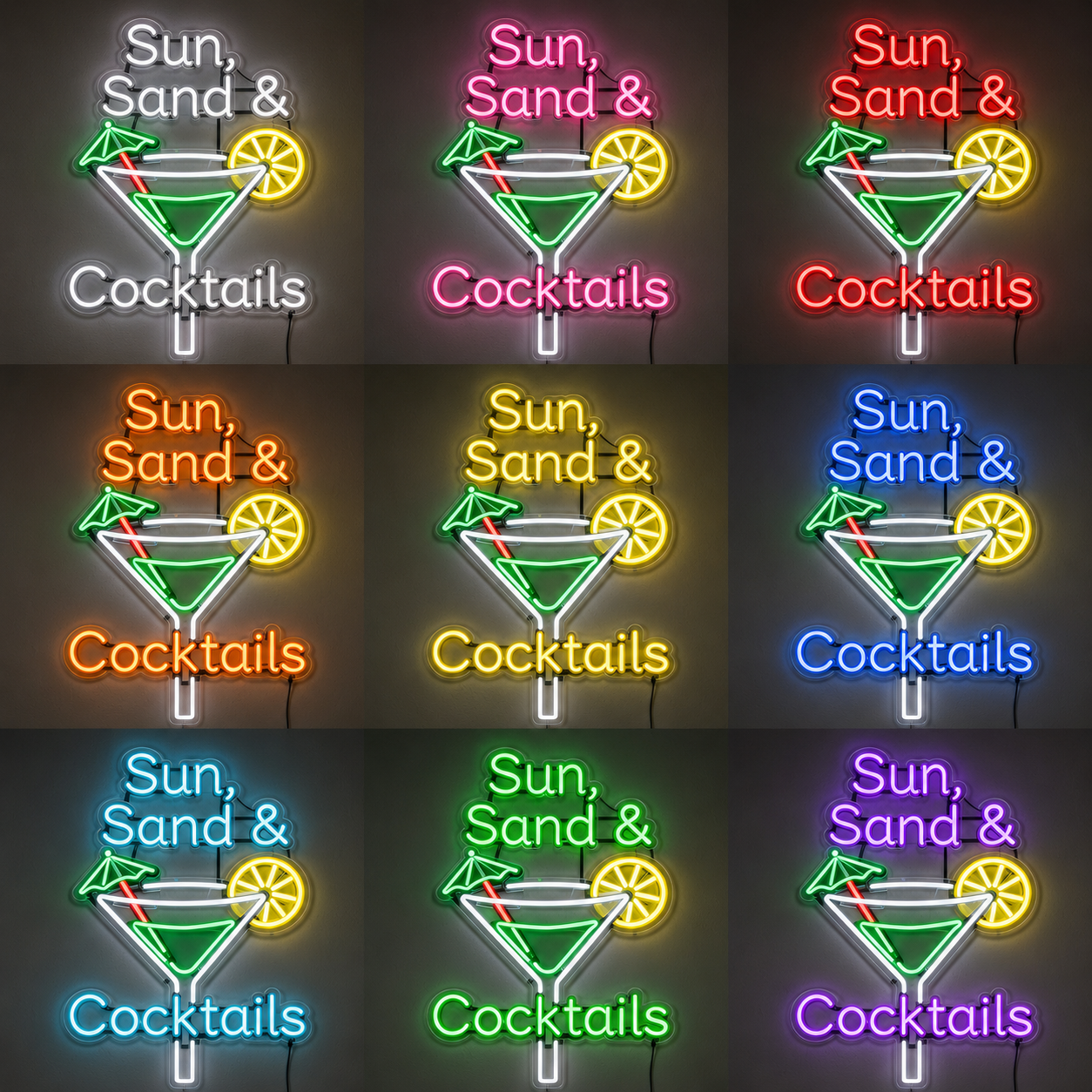 Sun Sand Cocktail Neon Sign Waterproof Beach Bar LED Light LED Neon Sign color grid