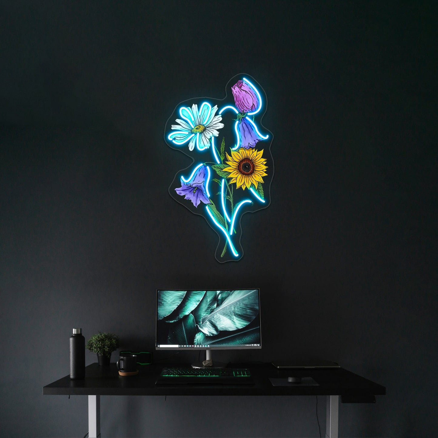 Sunflower Daisy Tulip Bluebell Flower Bouquet Neon Sign Artwork For A Bar