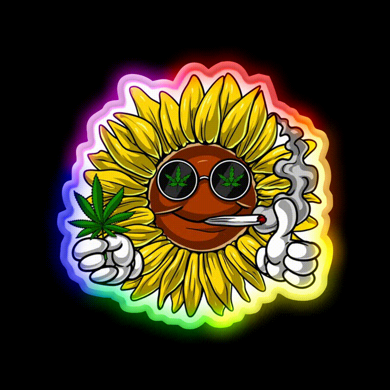 Sunflower Hippie Stoner Hemp Inspired Green Leaf Led Neon Sign Rgb Color - LED neon sign close-up detail