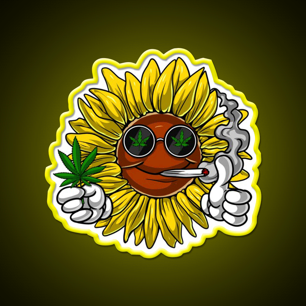 Sunflower Hippie Stoner Hemp Inspired Green Leaf Led Neon Sign Rgb Color - Custom LED neon sign front view