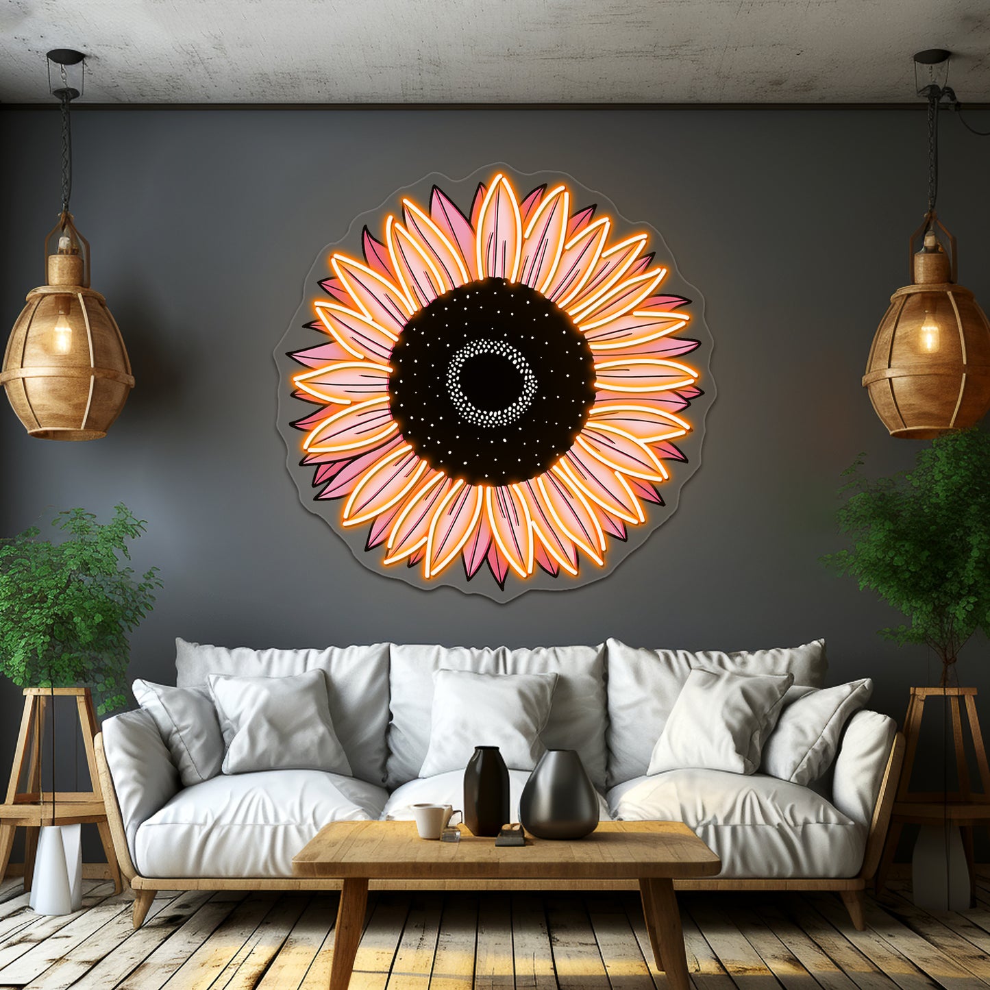 Sunflower Pink Aesthetic Neon Sign Artwork For Neon Signs For Bedroom