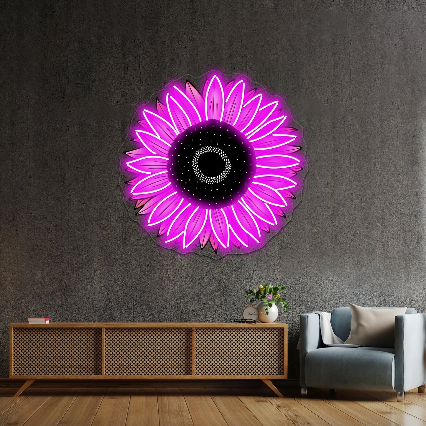 Sunflower Pink Aesthetic Neon Sign Artwork For Neon Signs For Bedroom