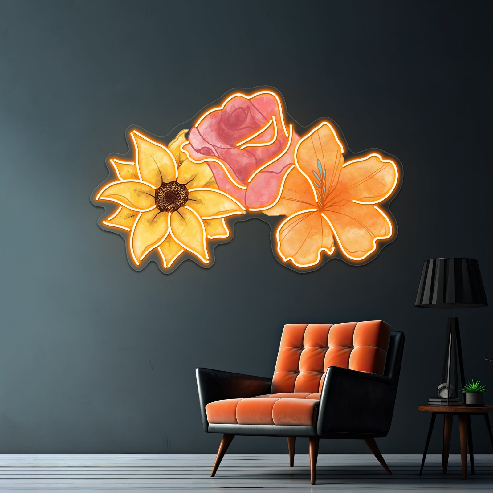 Sunflower Rose Lily Watercolor Neon Sign Artwork For Pink Neon Sign | Shineneon