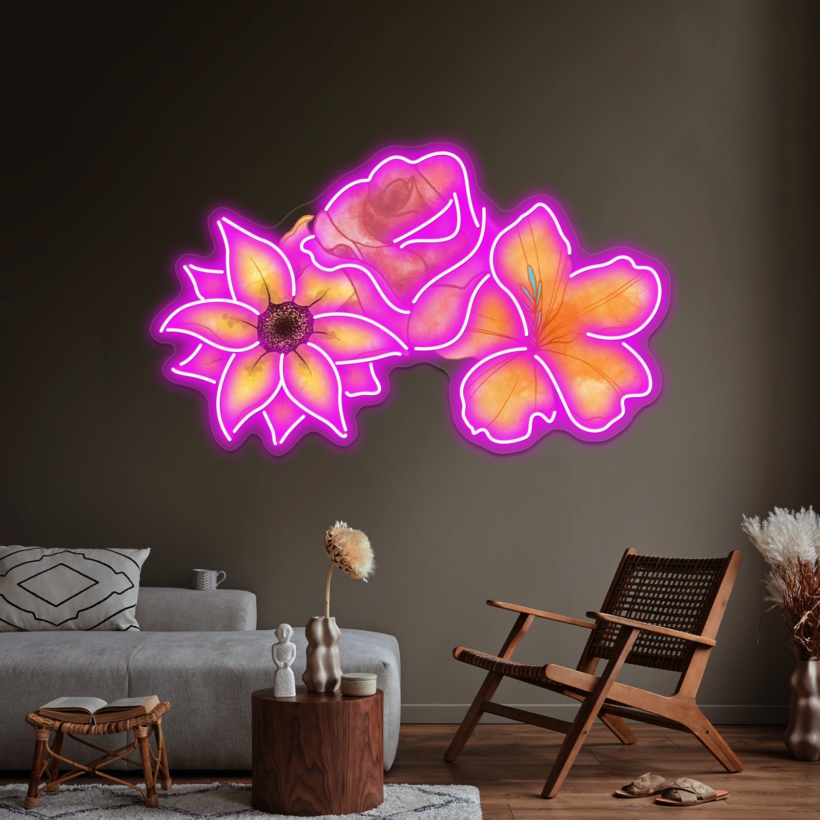 Sunflower Rose Lily Watercolor Neon Sign Artwork For Pink Neon Sign | Shineneon