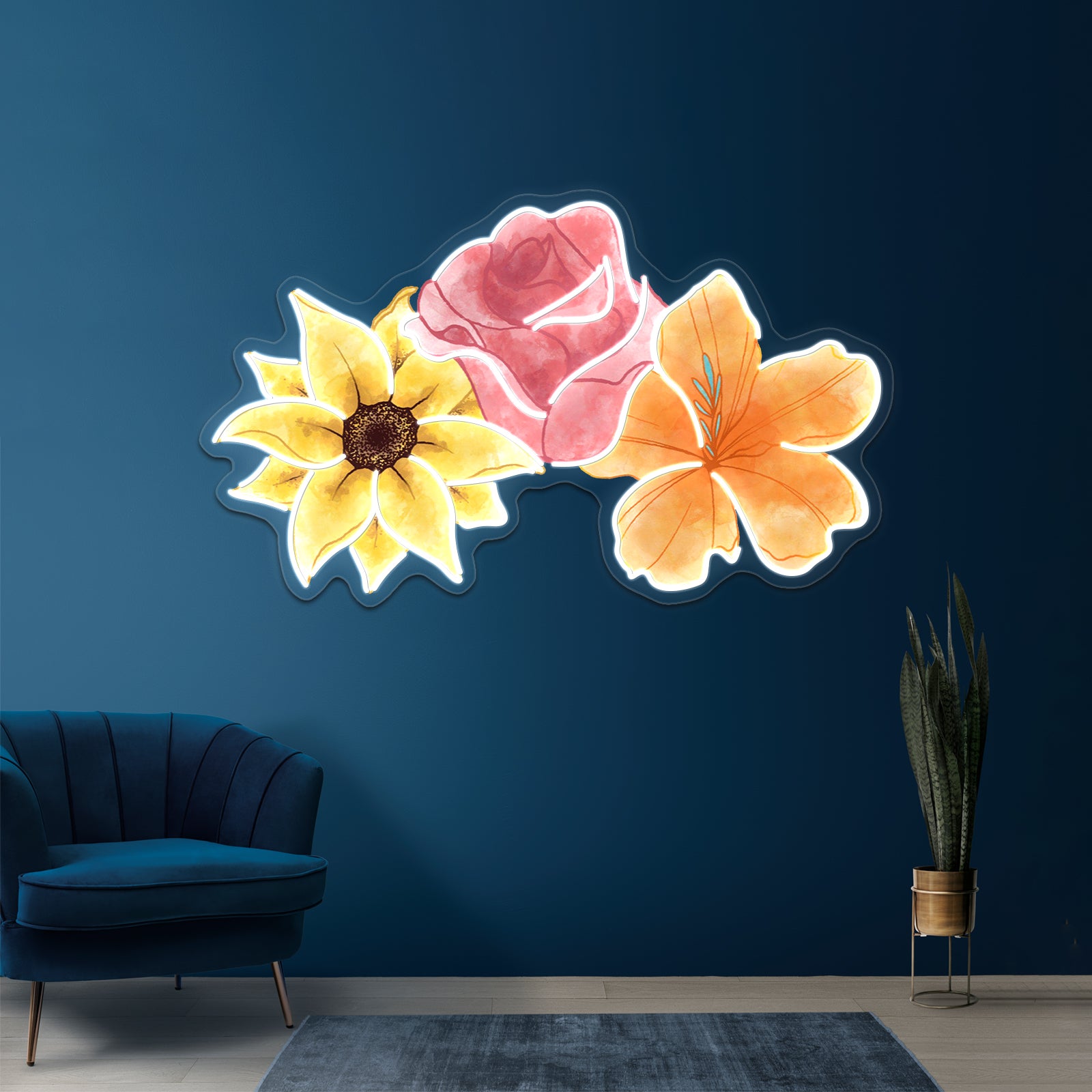 Sunflower Rose Lily Watercolor Neon Sign Artwork For Pink Neon Sign | Shineneon