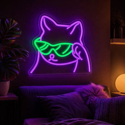 Sunglasses Cat Face LED Neon Sign - Shineneon