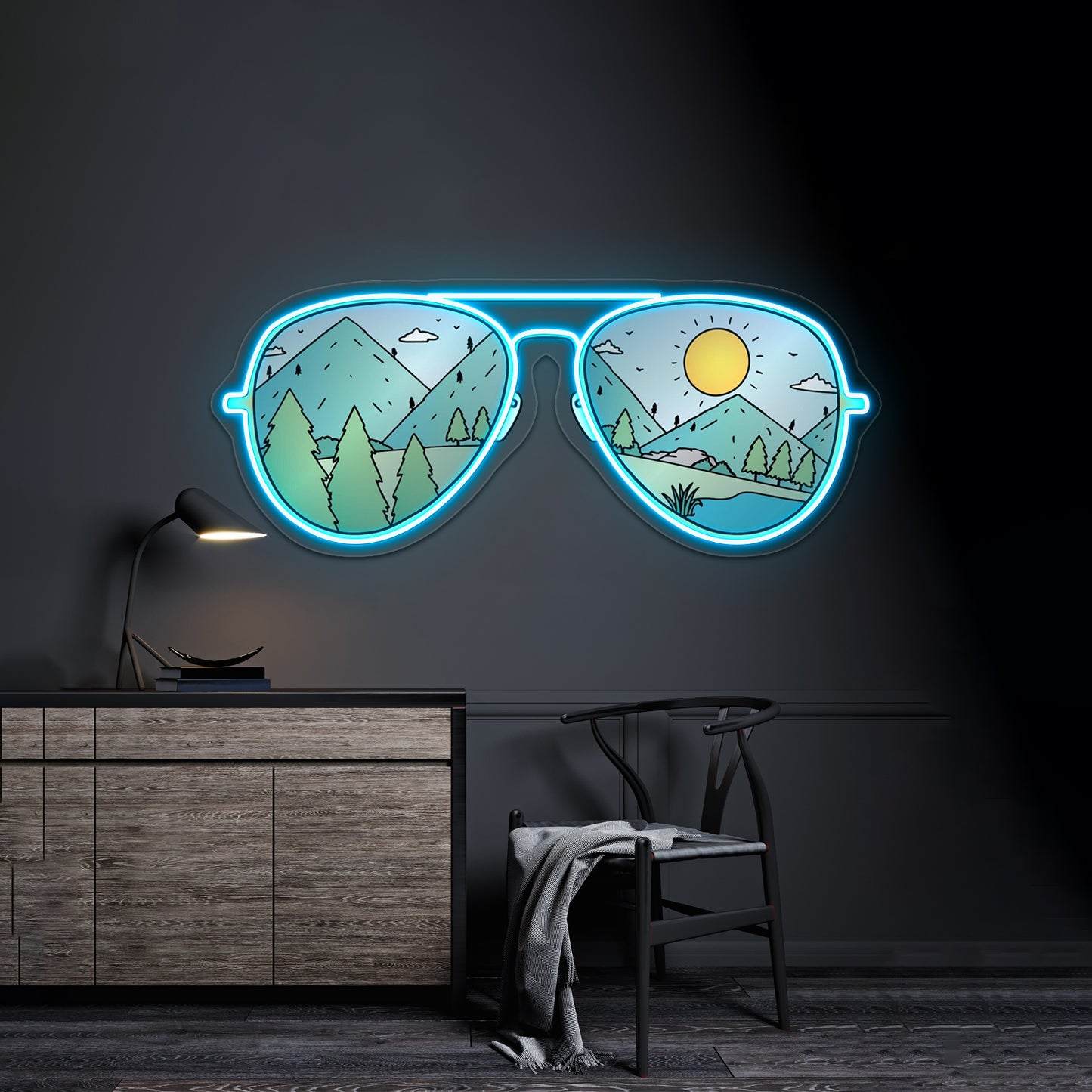 Sunglasses With Mountains Nature Neon Sign Artwork For Neon Sign For Sale