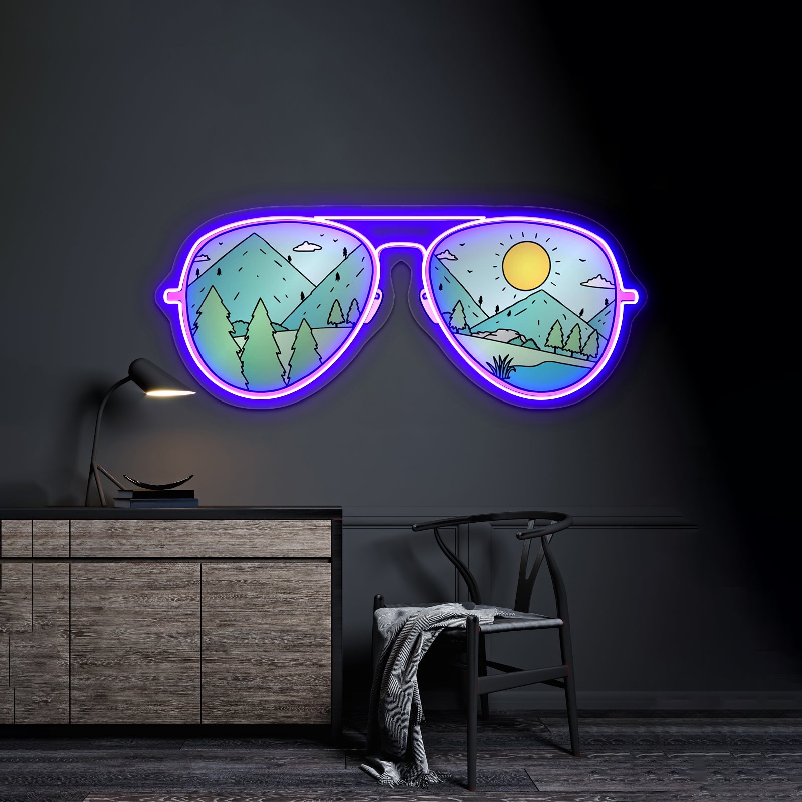 Sunglasses With Mountains Nature Neon Sign Artwork For Neon Sign For Sale | Shineneon