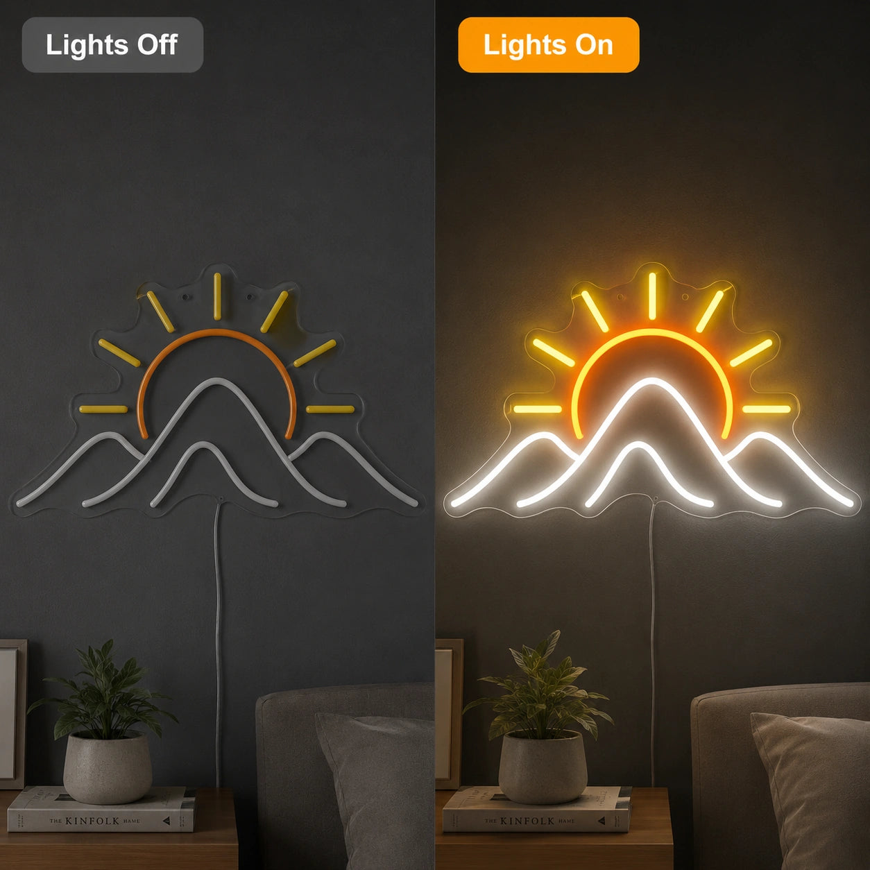 Sunrise Mountain Neon Sign LED Neon Sign day and night comparison