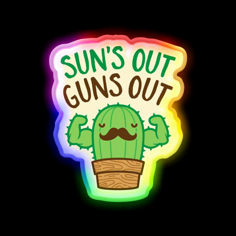 Suns Out Guns Out Macho Cactus Gym Fitness Led Neon Sign Rgb Color
