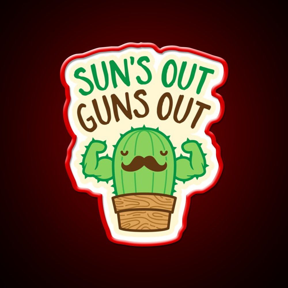 Suns Out Guns Out Macho Cactus Gym Fitness Led Neon Sign Rgb Color